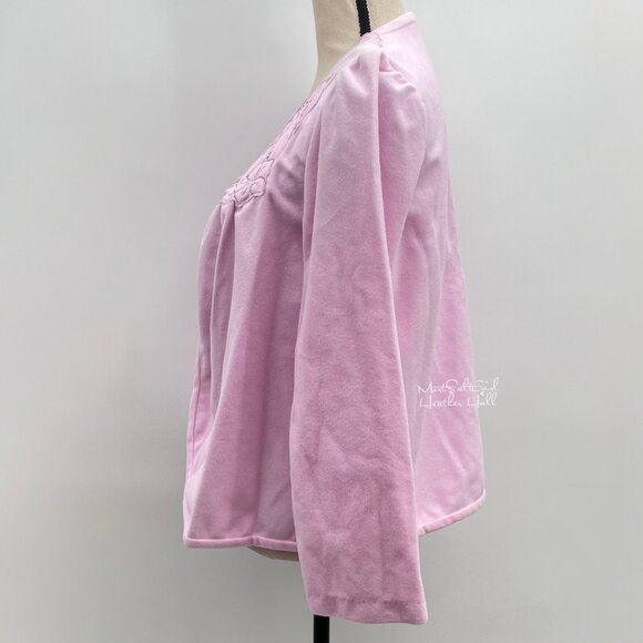 Vintage Kayser Pink Long Sleeve Embroidered Buttoned Sleep Cardigan Top Medium - Picture 3 of 6